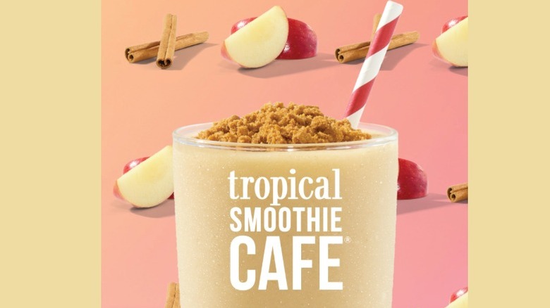 Apple Pie Paradise Smoothie on an apple and cinnamon background