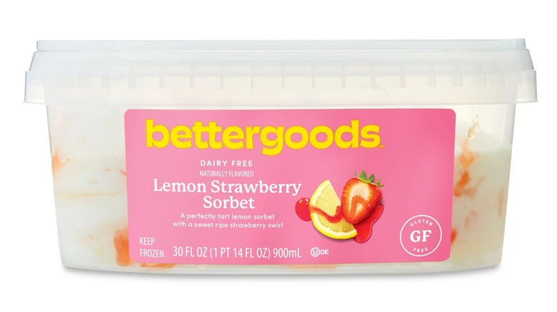 Container of bettergoods lemon strawberry sorbet