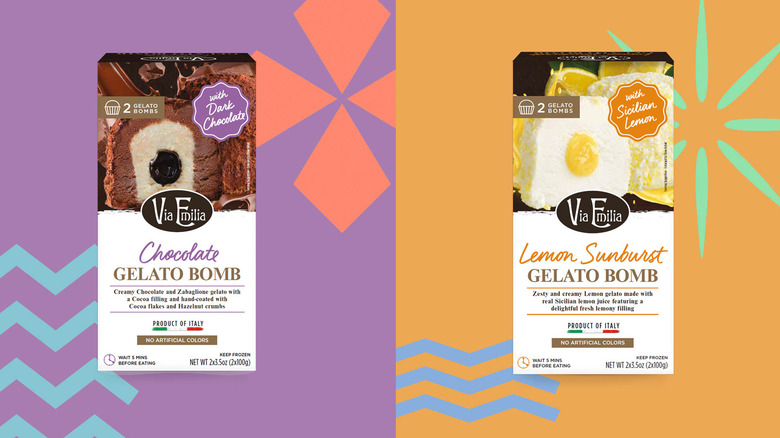 boxes of both Via Emilia Gelato Bomb flavors