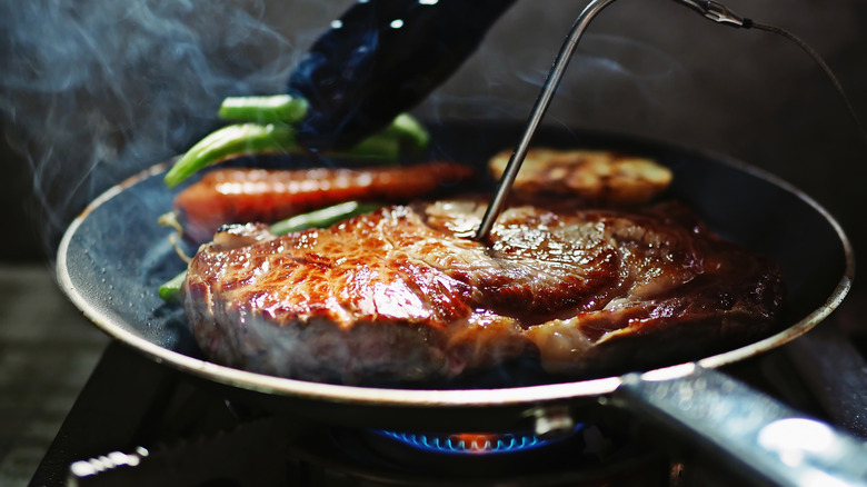 Steak on a nonstick pan