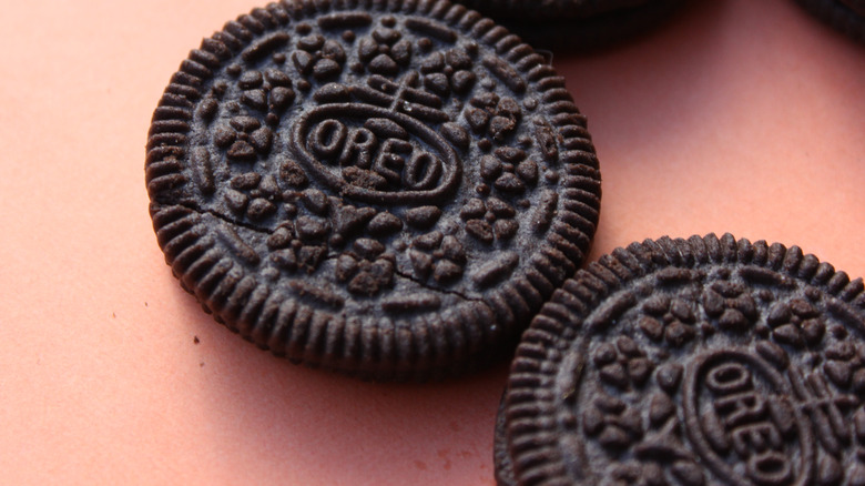 A close-up of Oreo biscuits