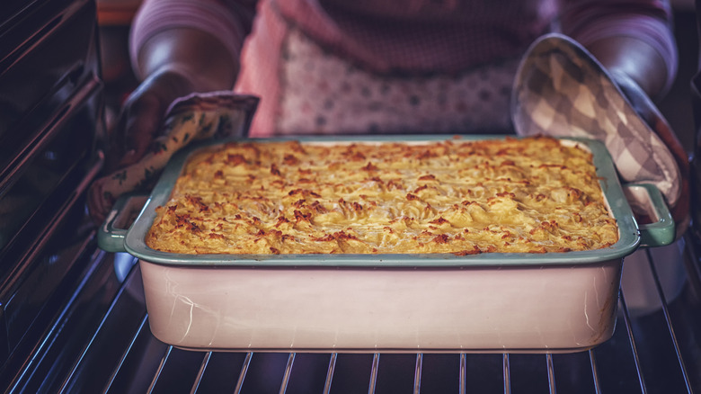 casserole in an oven