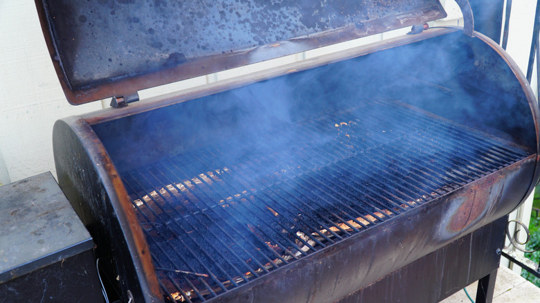 smoke filled barbecue grill