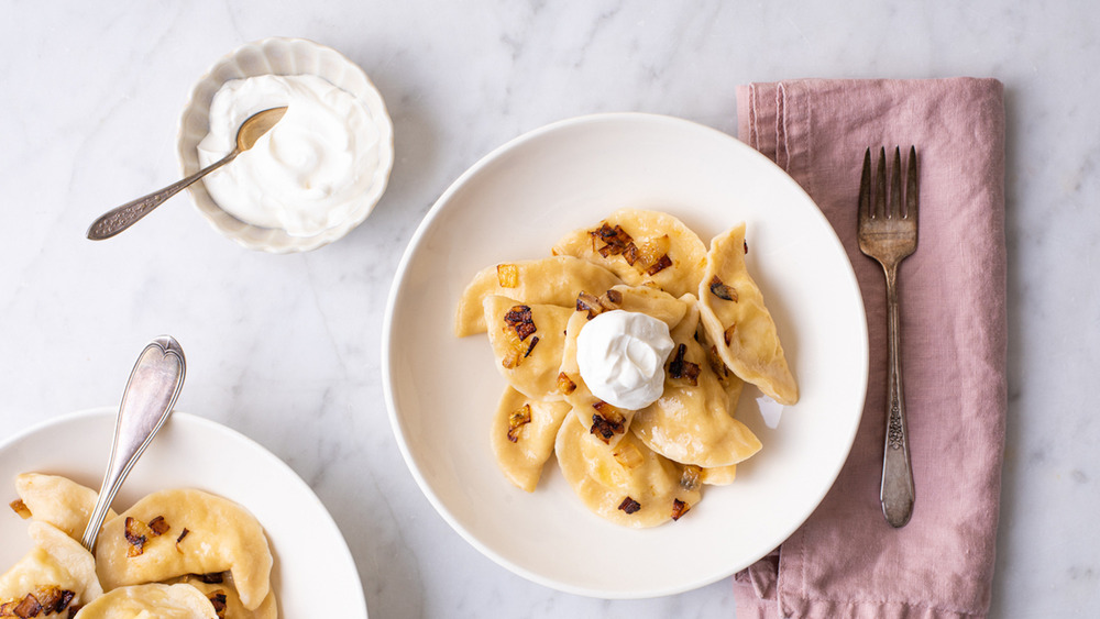 homemade pierogies served