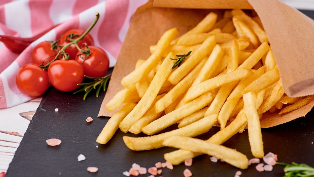 restaurant fries on a blackboard 