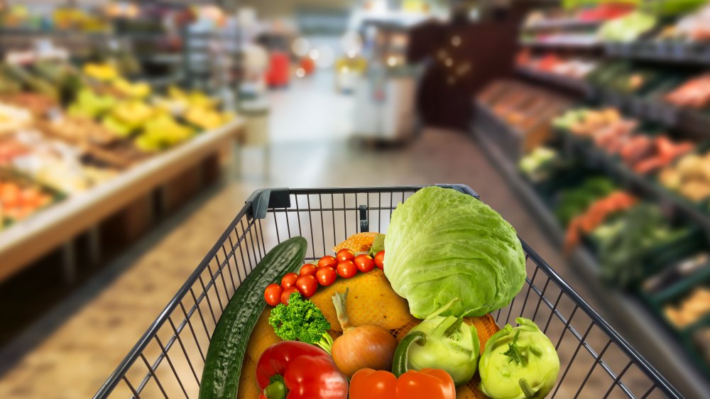 shopping cart with fresh produce from Whole Foods 