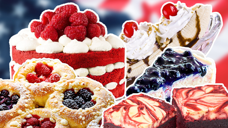 assorted American flag themed desserts