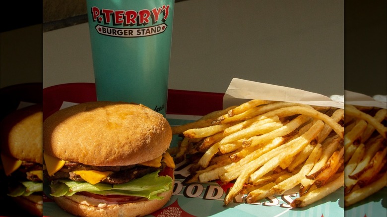P. terry's burger, fries, and drink