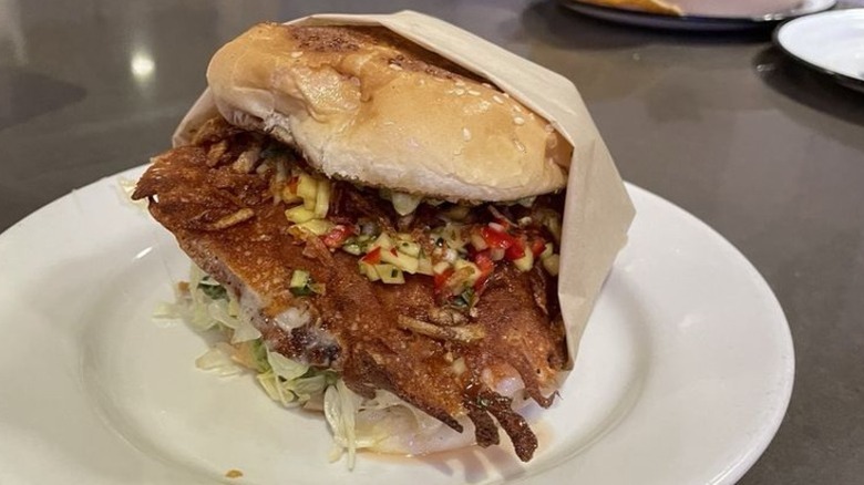 a shrimp burger at La Tostaderia