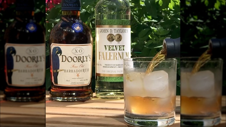 bottle of Doorly's XO next to bottle of Valvet Falernum