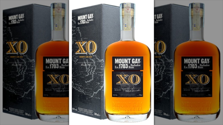 bottle of Mount Gay XO with a box on the side