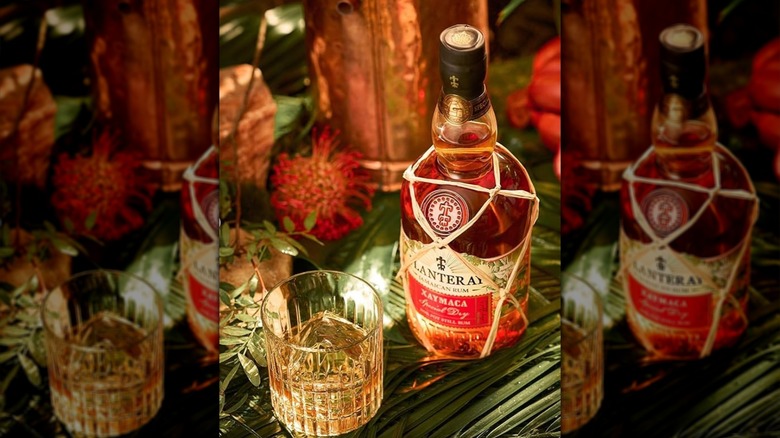 bottle and glass of Planteray Xaymaca rum