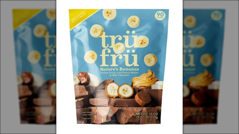 Bag of frozen banana slices with chocolate and peanut butter