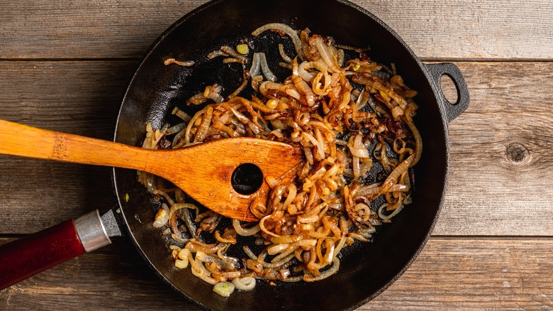 caramelized onions in frying pan