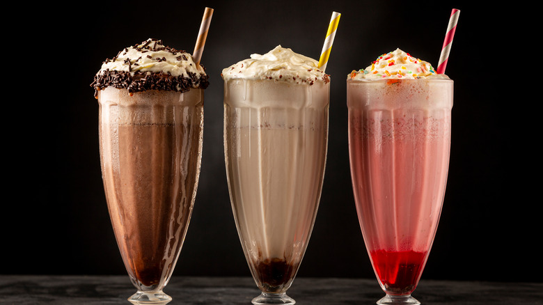 Assorted milkshakes in a row