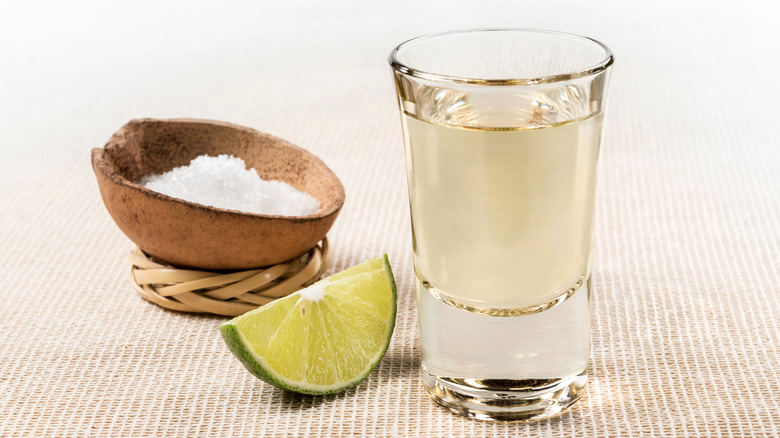 tequila shot with lime salt