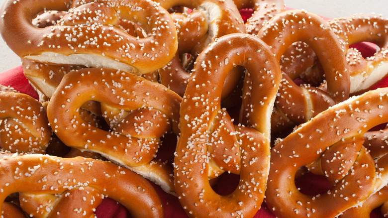 Philadelphia soft pretzels in pile