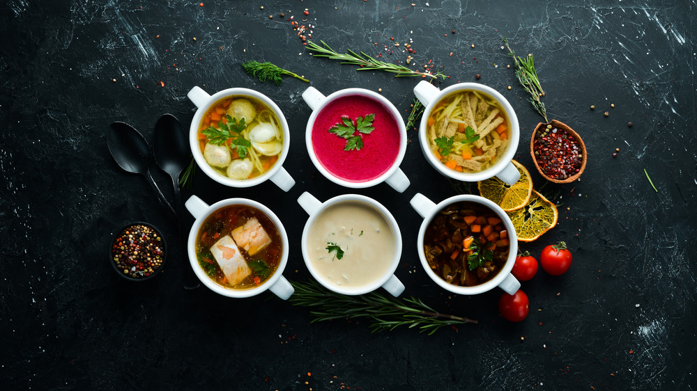 Rows of bowls of soup 