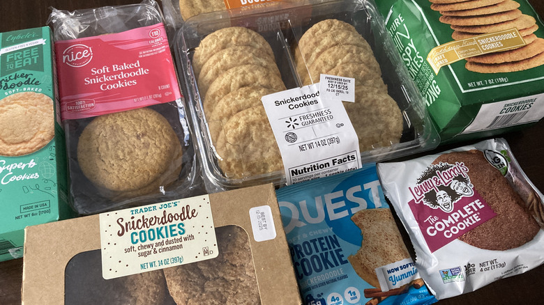 Various snickerdoodle cookies on table