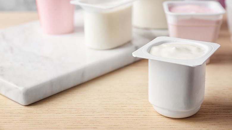 Plain yogurt in a white carton