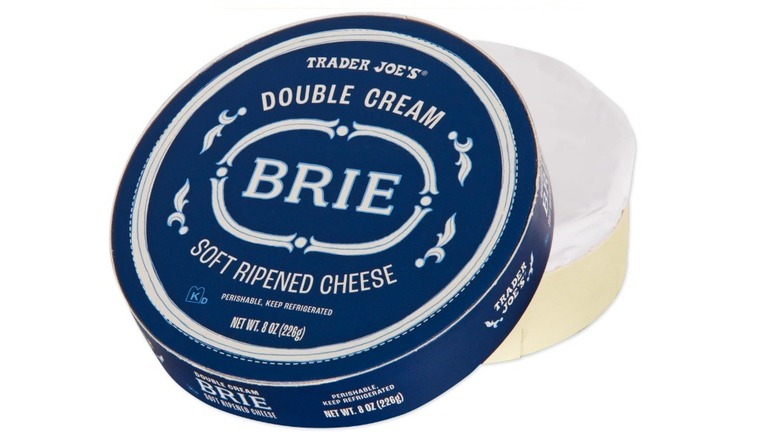 Trader Joe's brie in a blue container