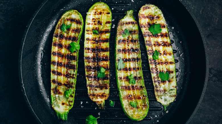 Zucchini slices on cast iron