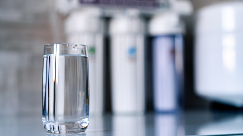 Water filter with glass of water 