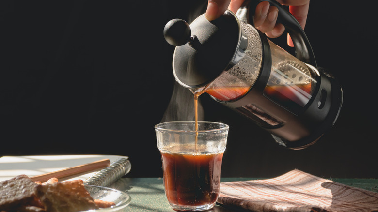 Pouring French press coffee