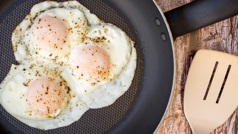 Frying pan with over-easy eggs