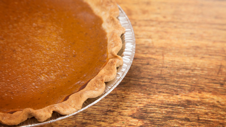 pumpkin pie in foil pan