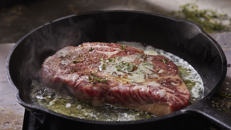 steak in pan