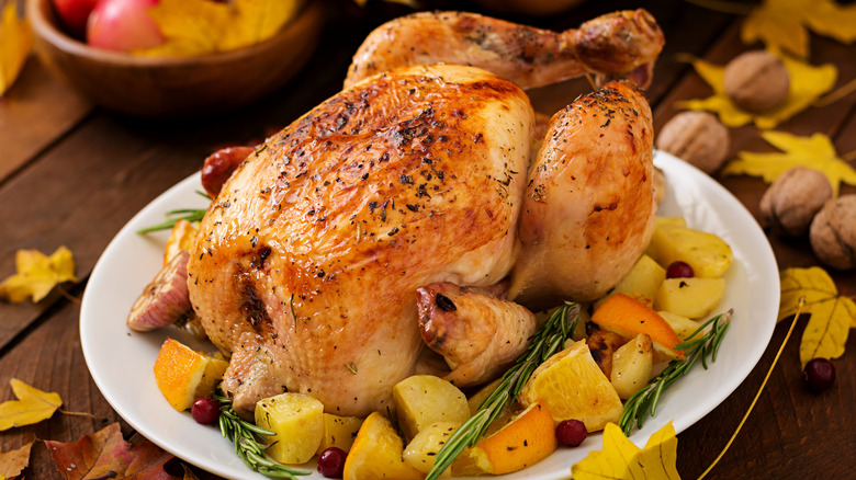 Roasted Thanksgiving turkey on platter