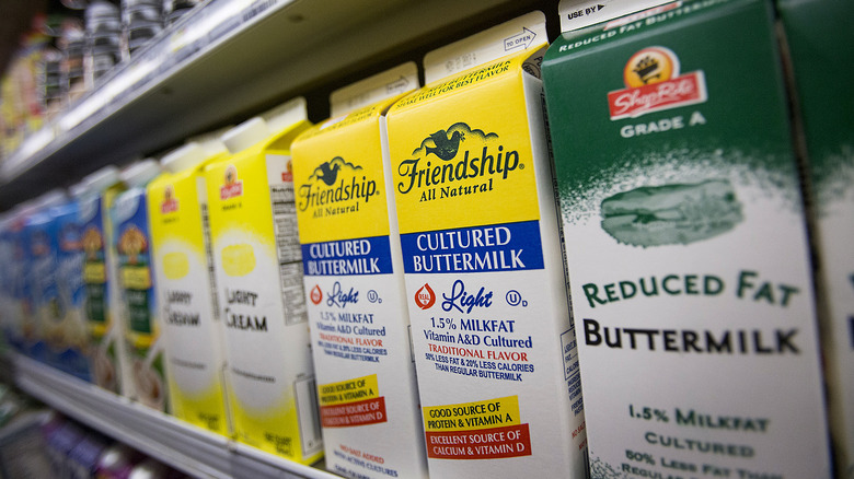 cartons of buttermilk on store shelves