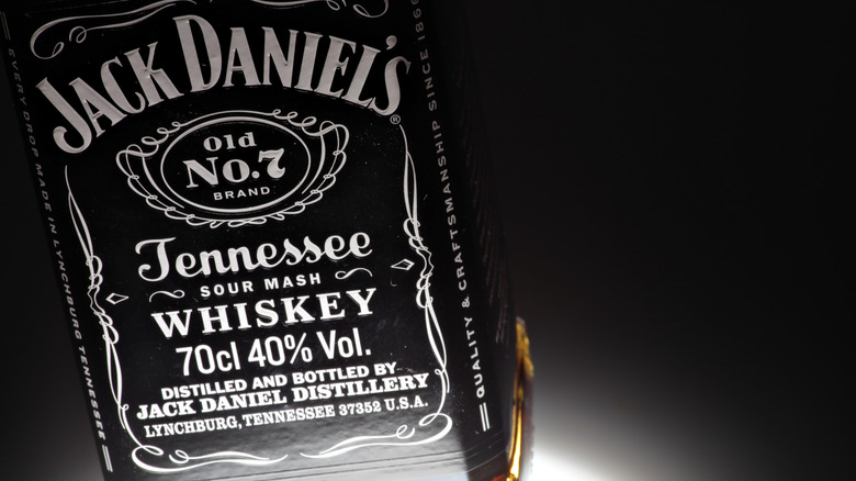 Close-up on black Jack Daniel's label on black background