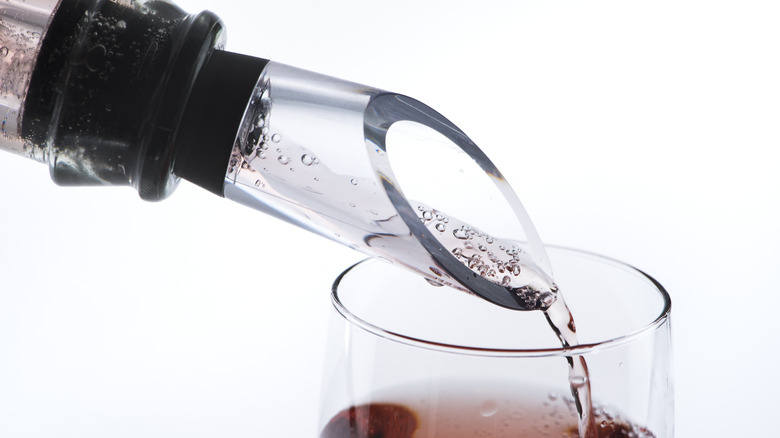 wine aerator closeup pouring