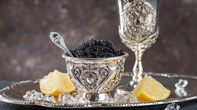 Caviar in a silver bowl