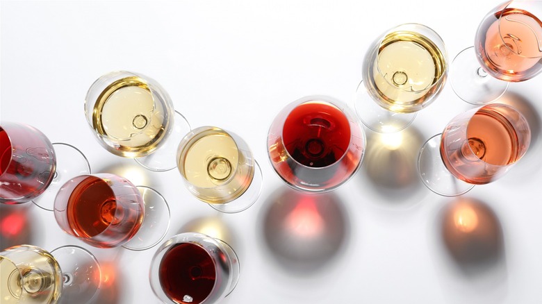 red, white, rose wine glasses