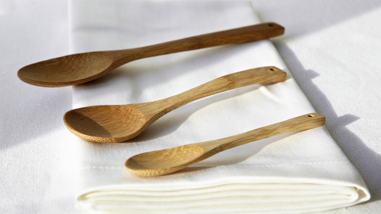 wooden spoons on cloth