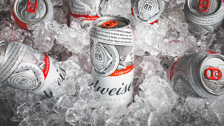 Budweiser cans from Anheuser-Busch on ice