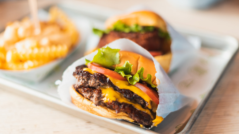 tray of Shake Shack burgers and fries