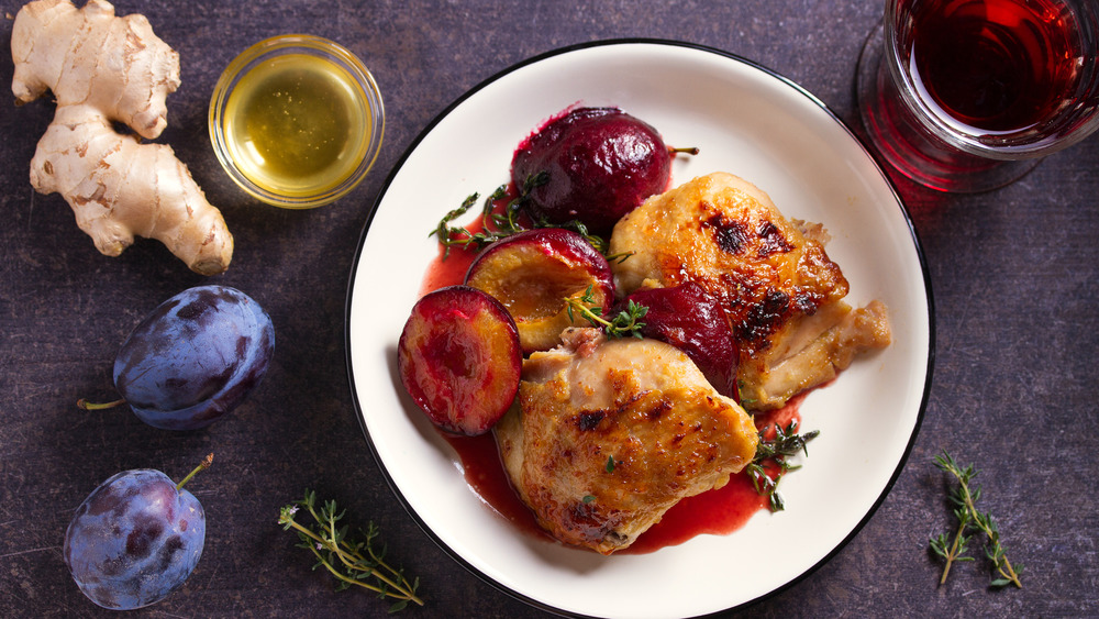 Chicken thighs with plum sauce