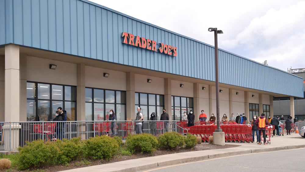 Shoppers waiting outside Trader Joe's