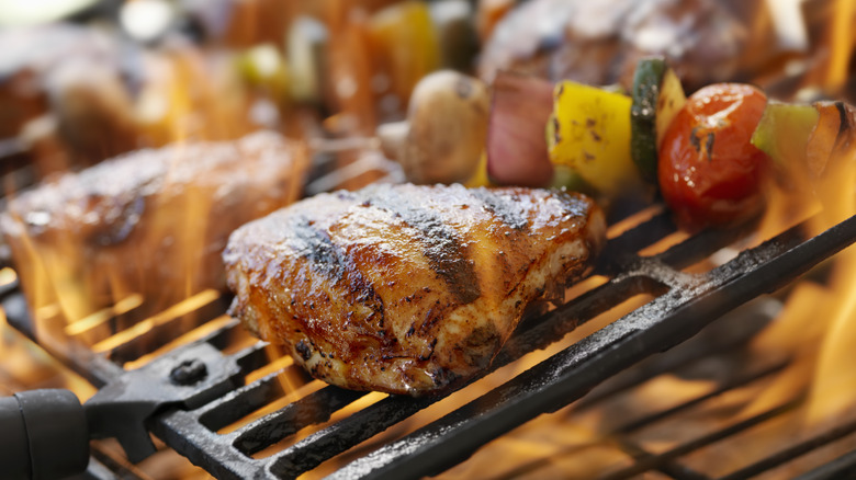 Chicken and veggies on grill