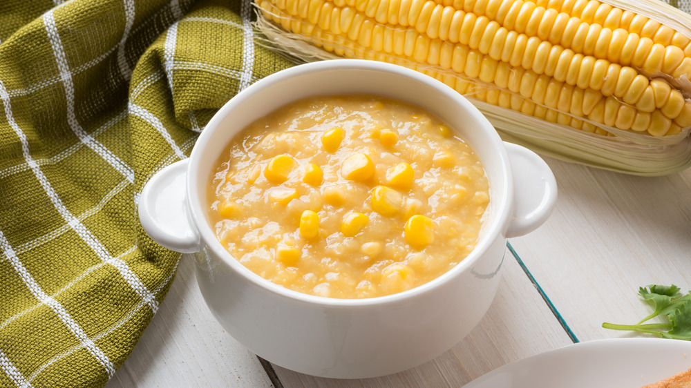 creamed corn with ear of corn