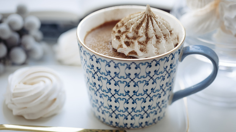 Hot chocolate in blue cup