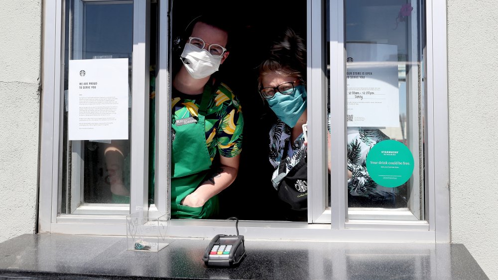 Starbucks employees wear masks