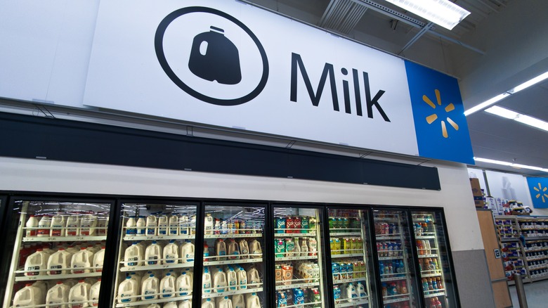 Refrigerators full of milk at Walmart