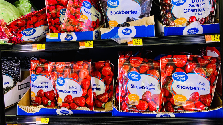 Bags of Great Value frozen berries at Walmart