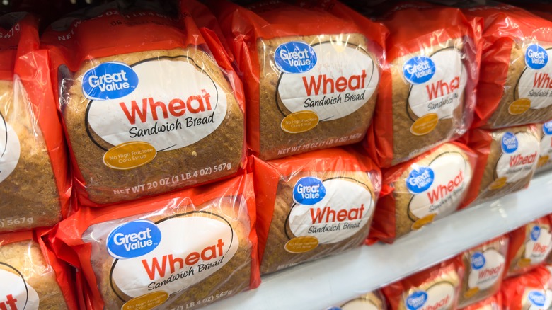 Loaves of Great Value wheat bread