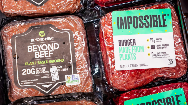 Beyond Beef and Impossible Burger packages